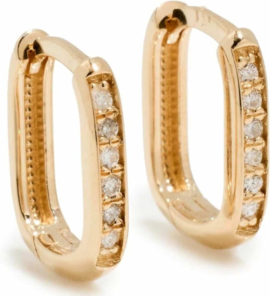 ZOE CHICCO 14K Gold Pave Diamond Oval Hinge Huggie Hoop Earrings for Women