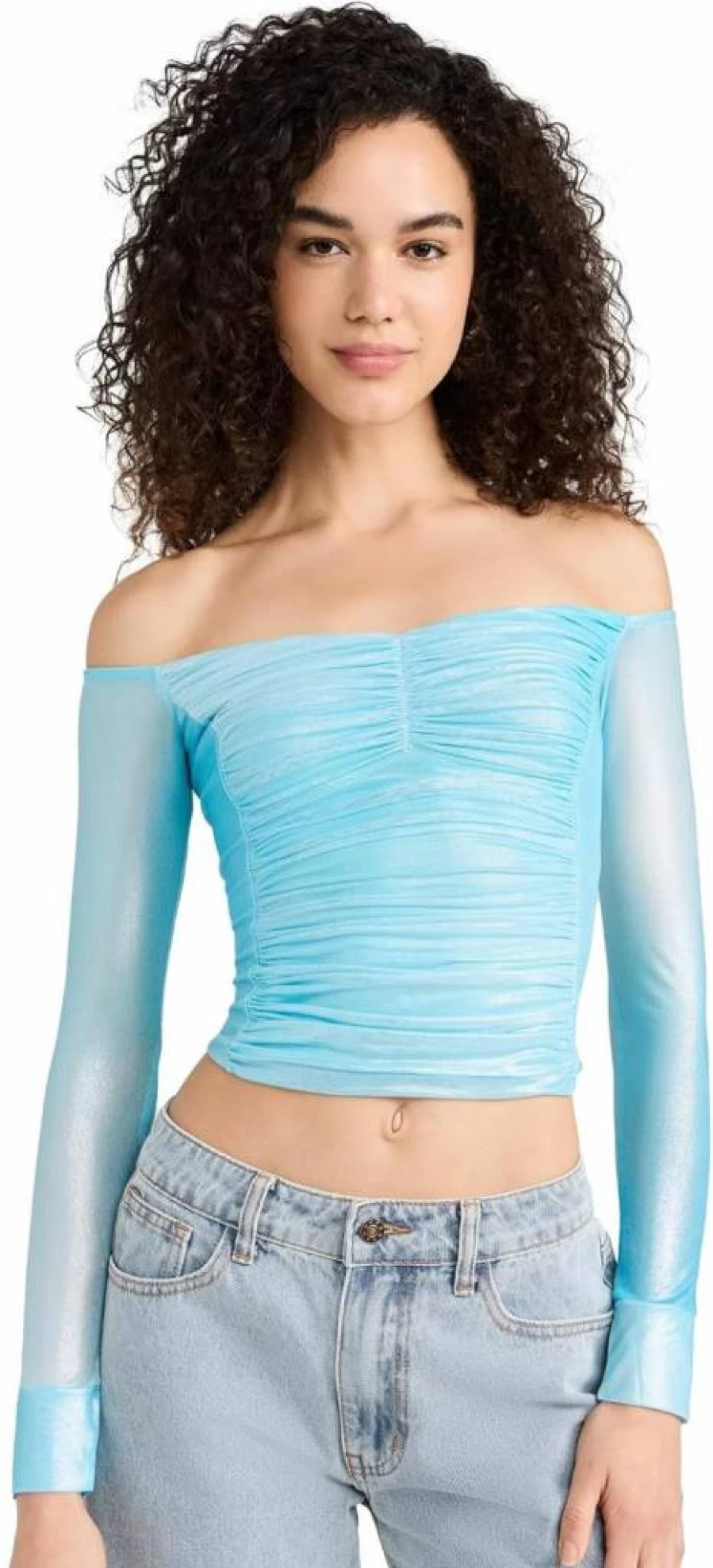 AFRM Women's Odilla Foil Mesh Top - Stylish Sequin Glitter Party Blouse