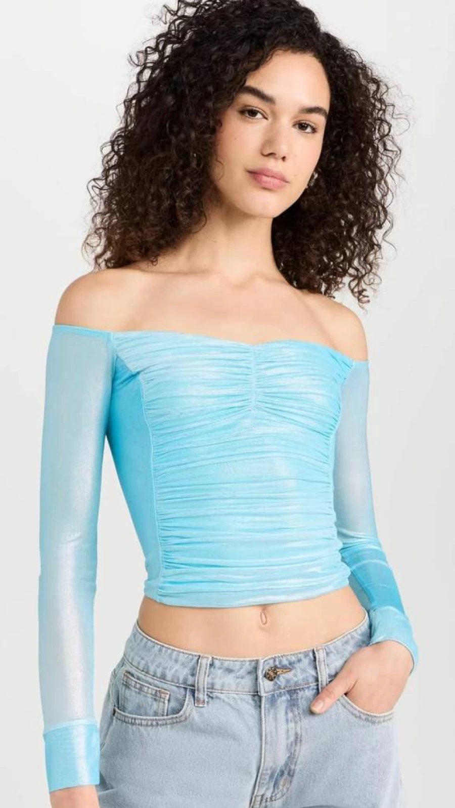 AFRM Women's Odilla Foil Mesh Top - Stylish Sequin Glitter Party Blouse