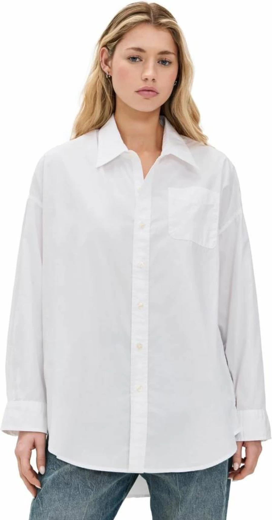R13 Women's Distressed Drop Neck Oxford Shirt - Vintage Inspired Button Down Top