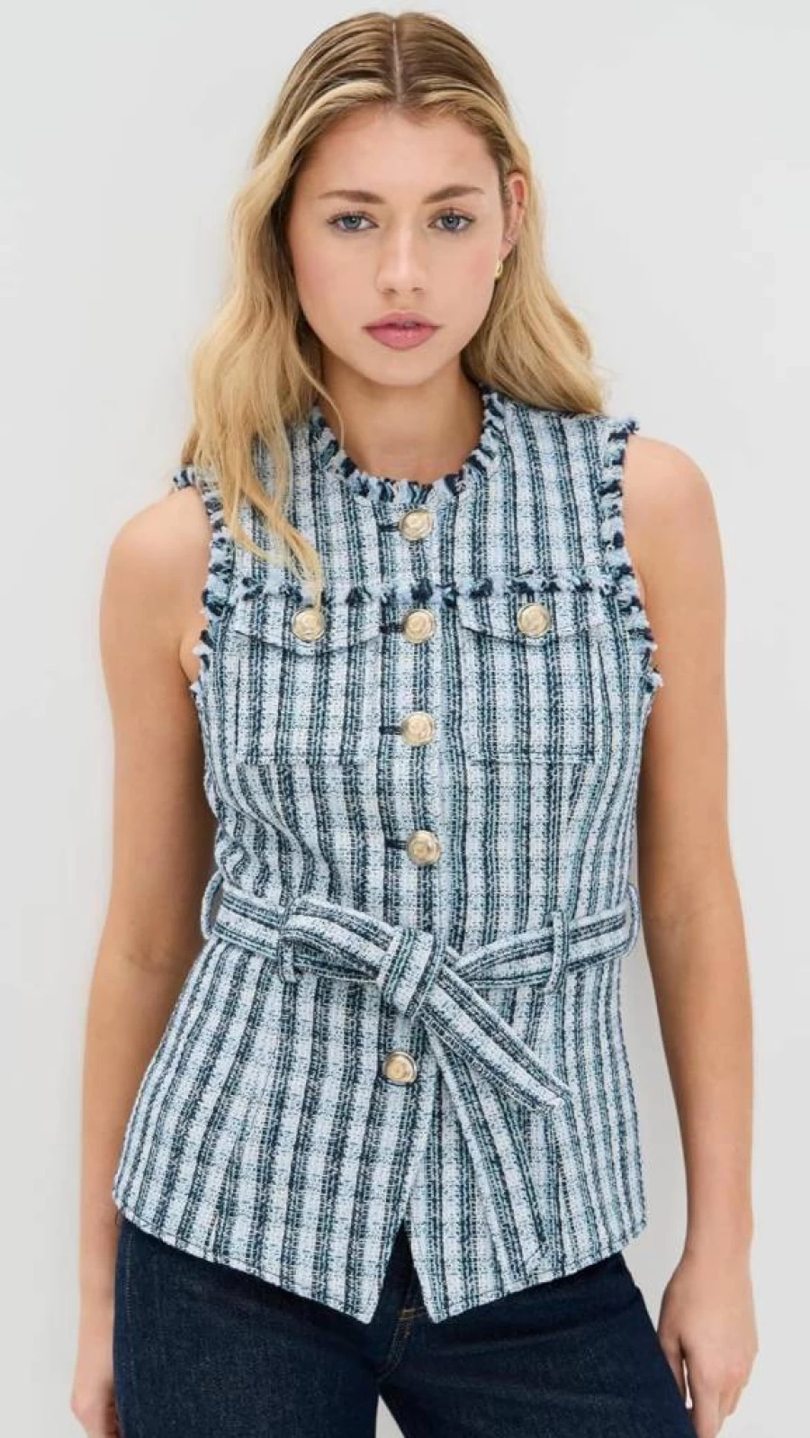 Cinq a Sept Women's Matilda Tweed Reenee Vest - Classic Boutique Jacket for Stylish Outfits