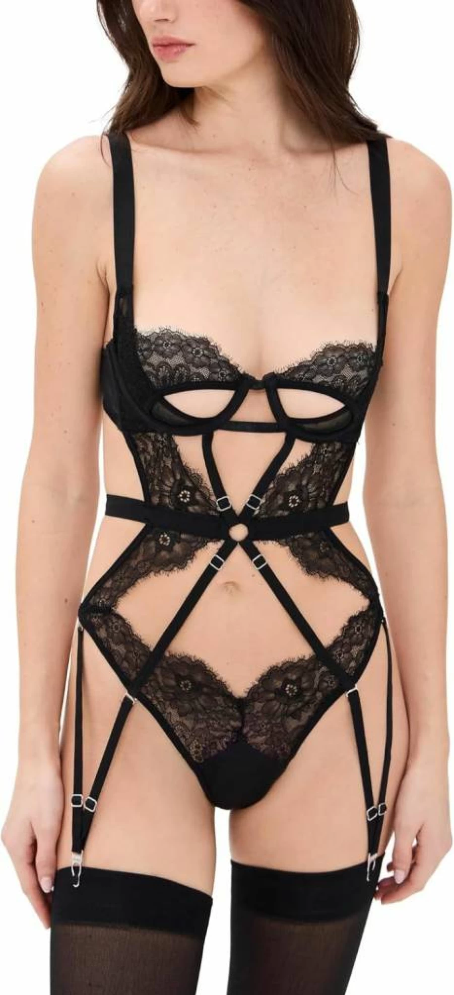 Thistle and Spire Women's Minna Lace Thong Bodysuit - Sexy Lingerie One-Piece