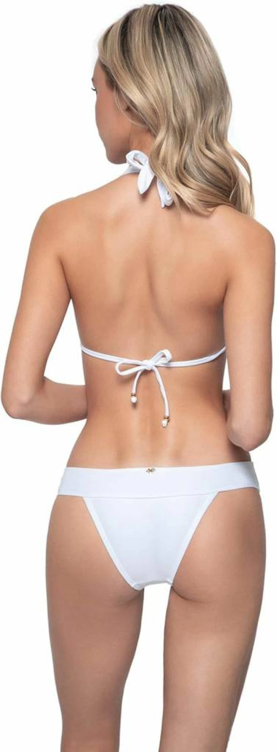 PQ Swim Women's Adjustable Lace Halter Bikini Top with Removable Padding - Midnight Black