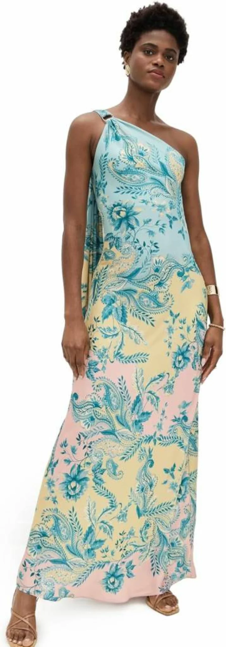 Hemant and Nandita Women's Elegant One Shoulder Long Evening Dress for Special Occasions