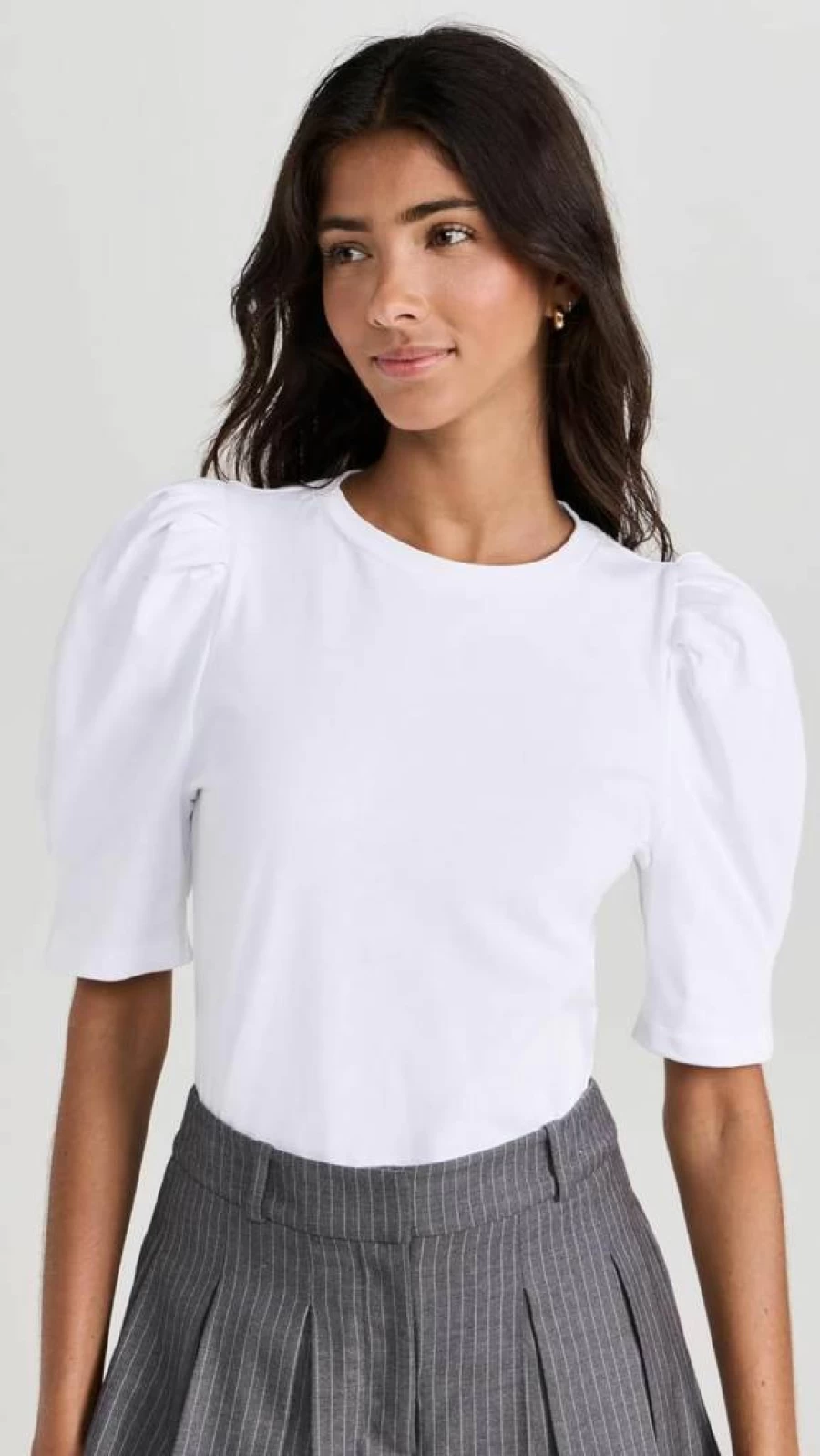 English Factory Women's Knit Top with Puff Sleeves - Stylish Short Sleeve Blouse