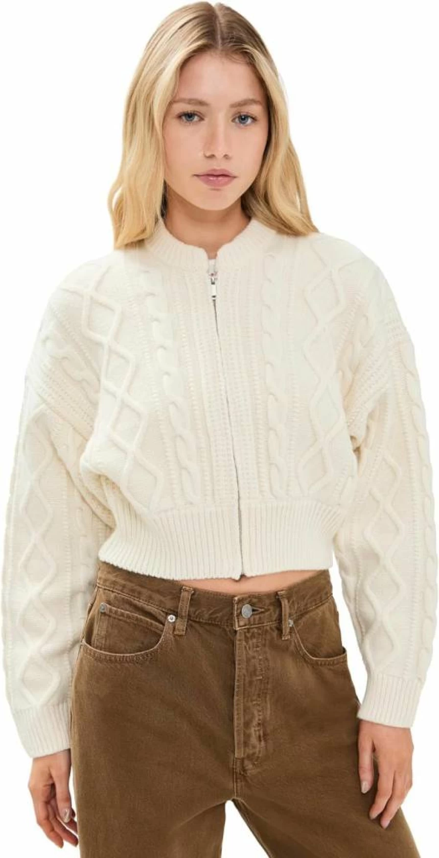 FRAME Women's Cable Knit Cardigan Sweater
