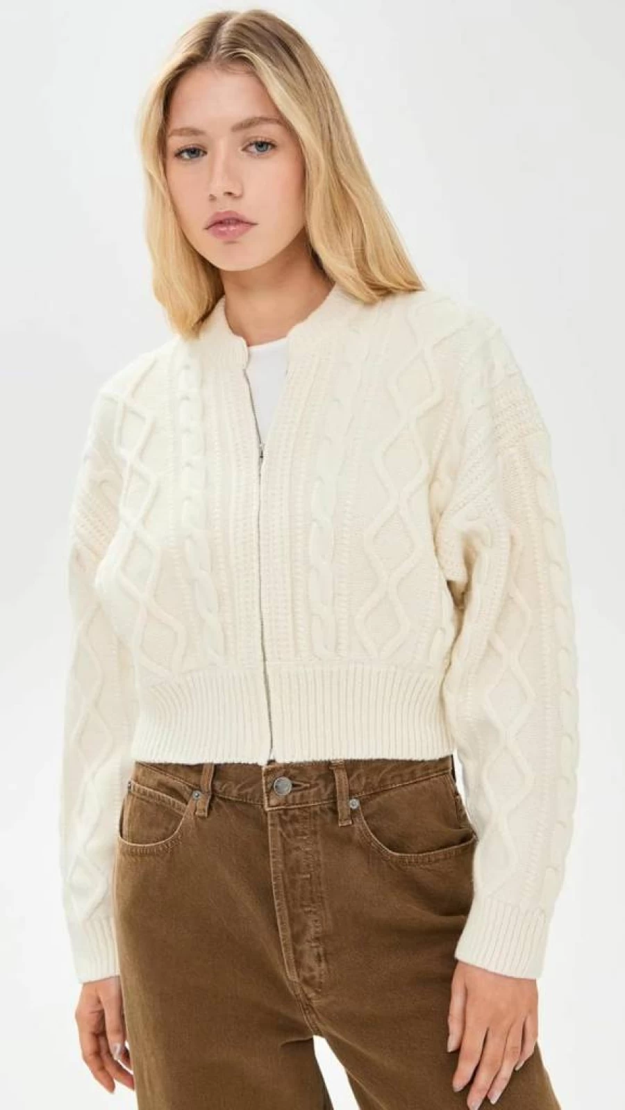 FRAME Women's Cable Knit Cardigan Sweater