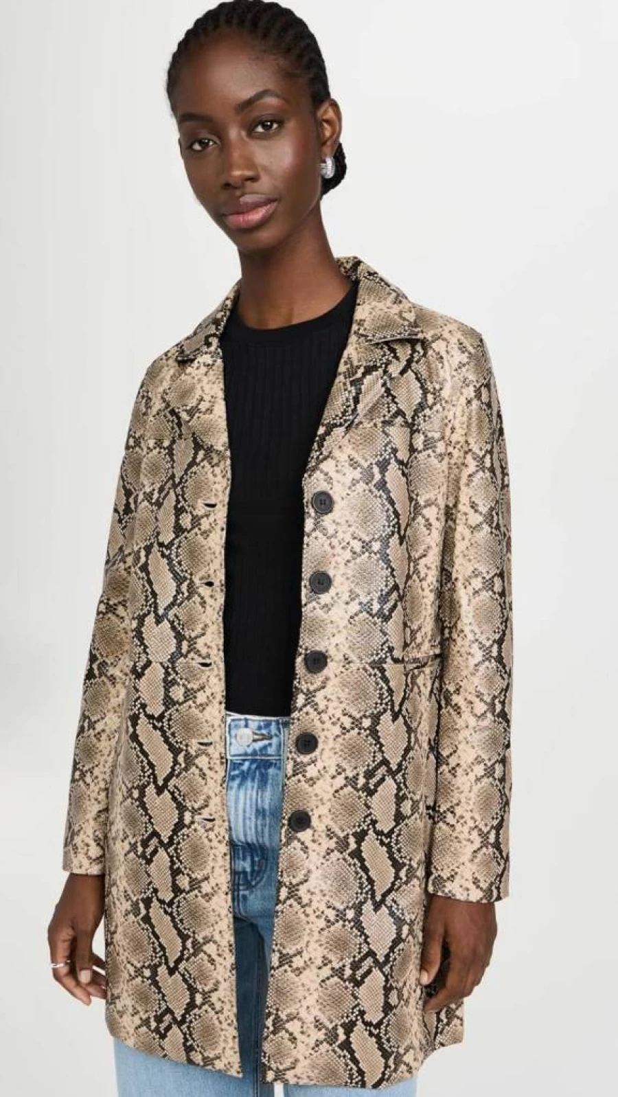BLANKNYC Women's Faux Snake Leather Trench Coat - Stylish Long Faux Leather Jacket