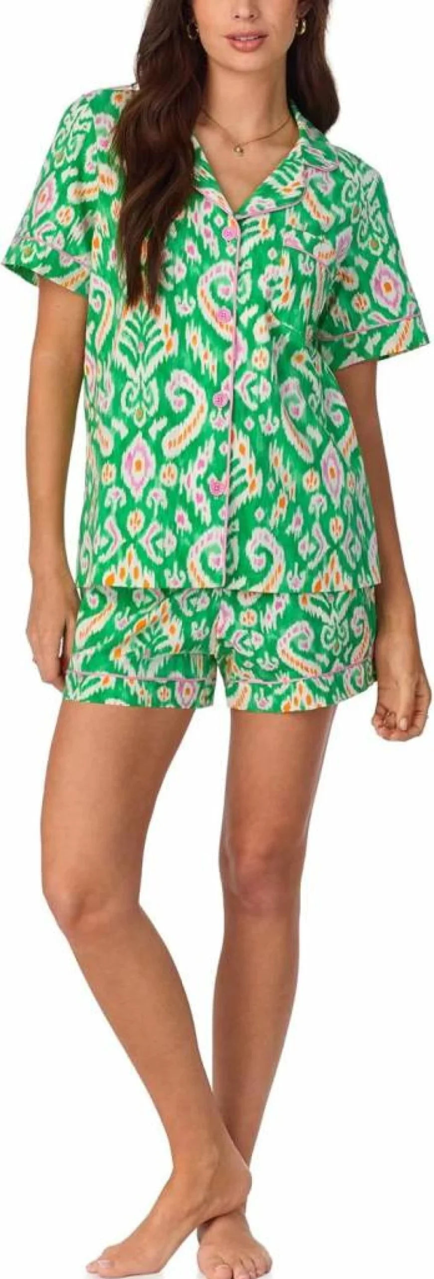 BedHead Pajamas Women's Organic Cotton Short Sleeve Notch Collar Pajama Set with Shorts