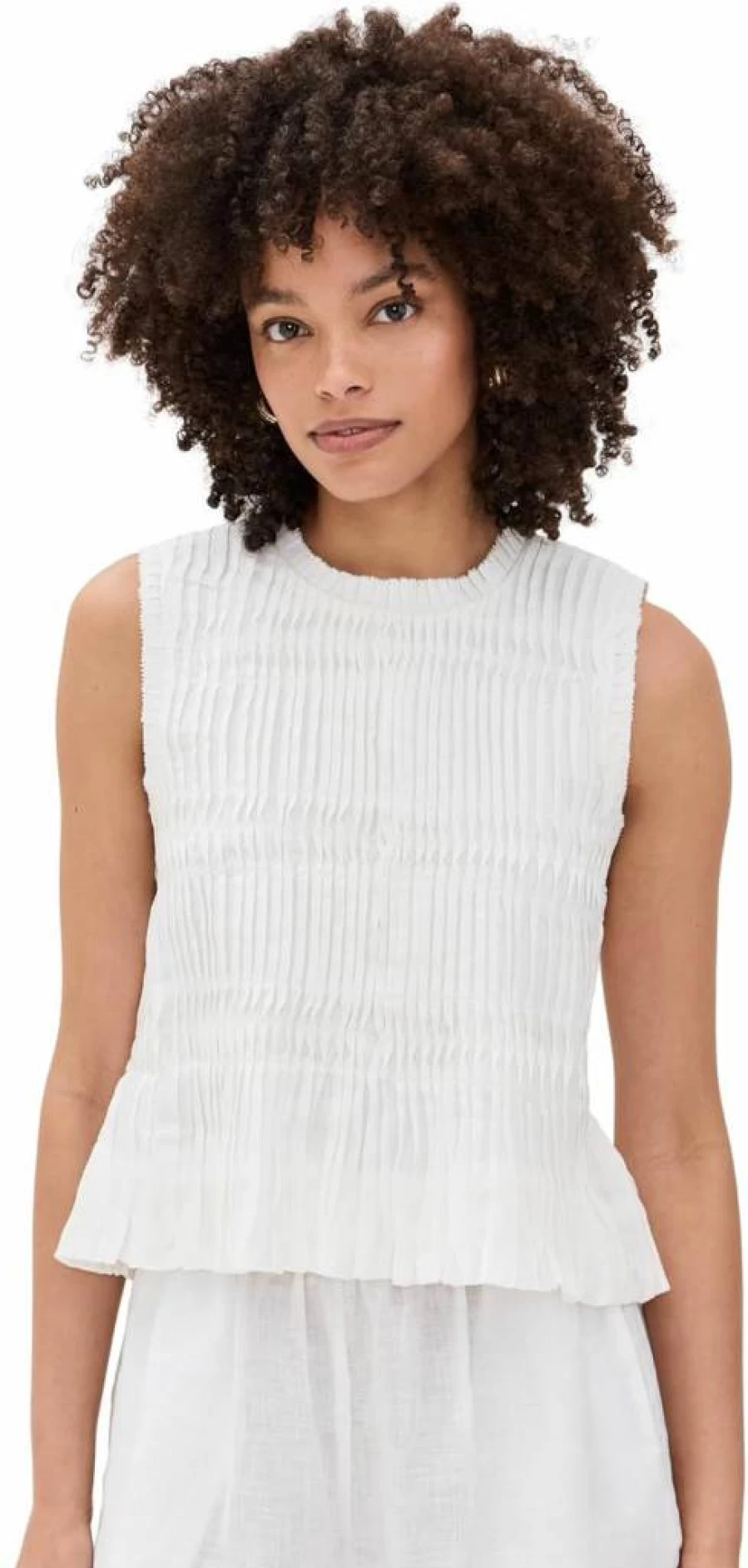 Sea Women's Zora Solid Bubble Hem Tank Top - Casual Stretch Fit Sleeveless Blouse