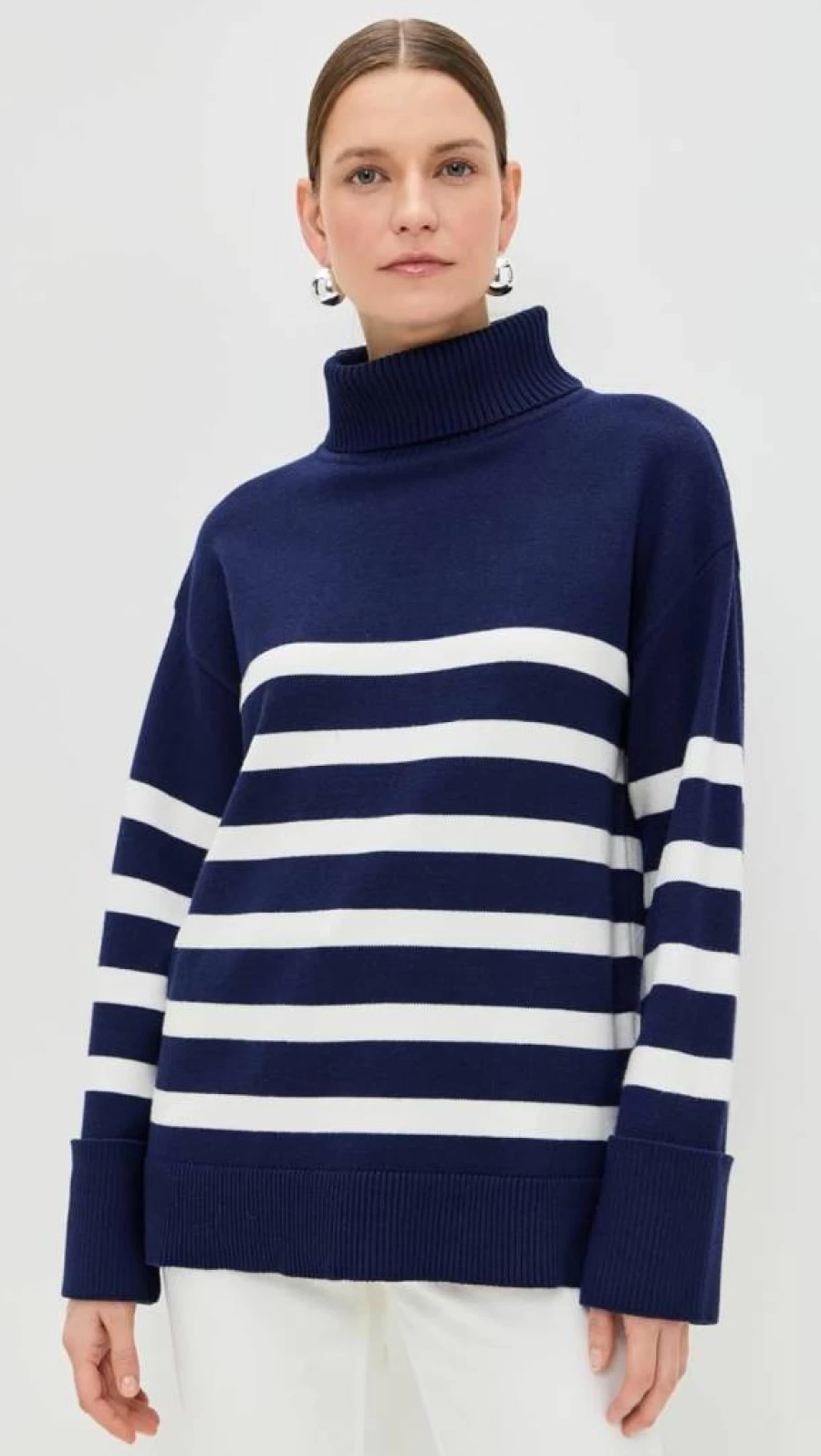 English Factory Women's Striped Turtleneck Sweater - Classic Knit Top for Fall & Winter