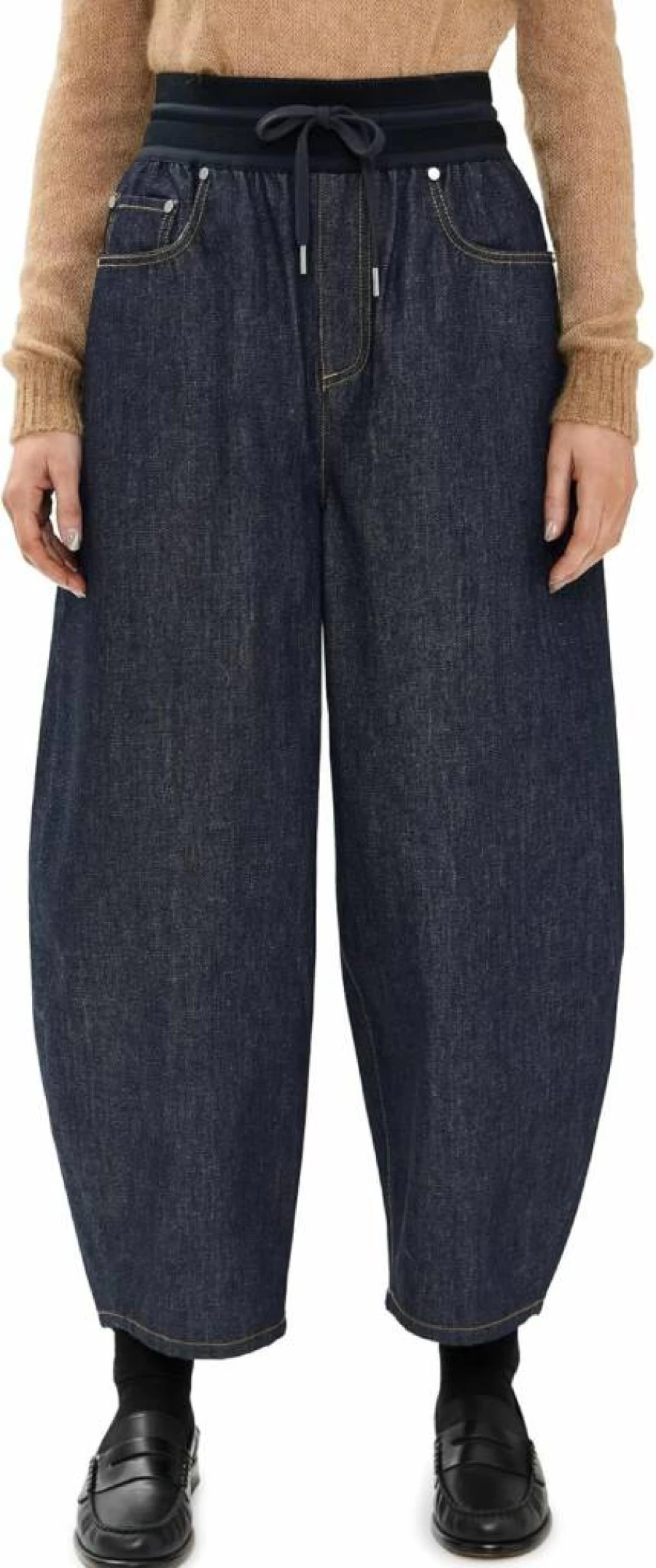Helmut Lang Women's Distressed High-Waisted Cocoon Fit Jeans - Vintage Cowboy Style Denim Pants