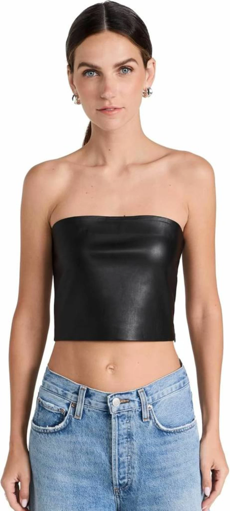 Susana Monaco Women's Vegan Leather Crop Top Tube Top Fashion Staple