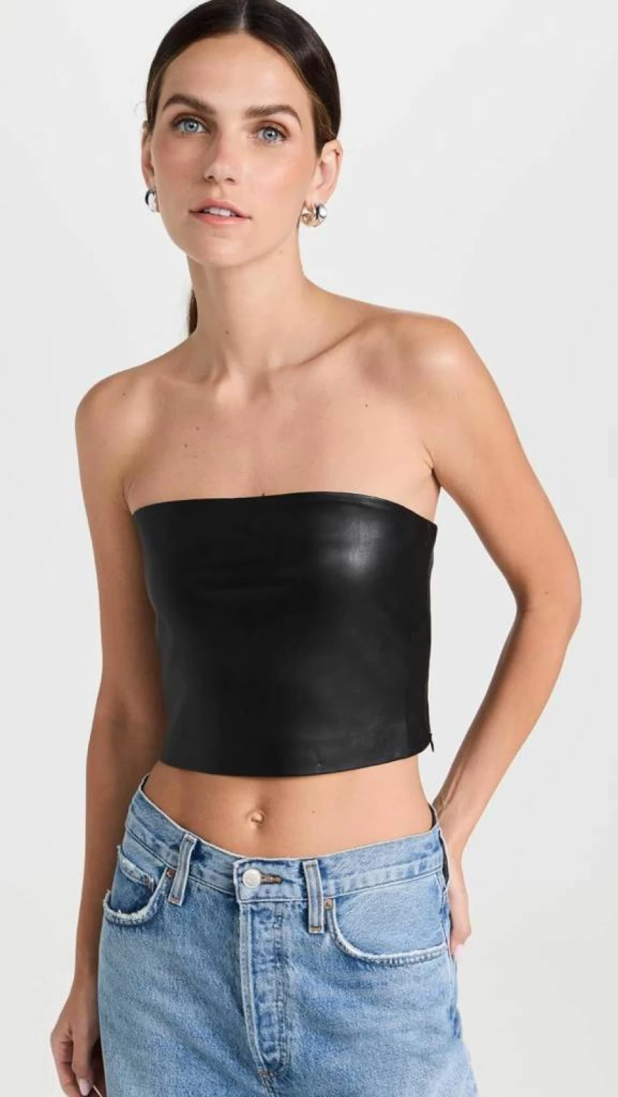 Susana Monaco Women's Vegan Leather Crop Top Tube Top Fashion Staple