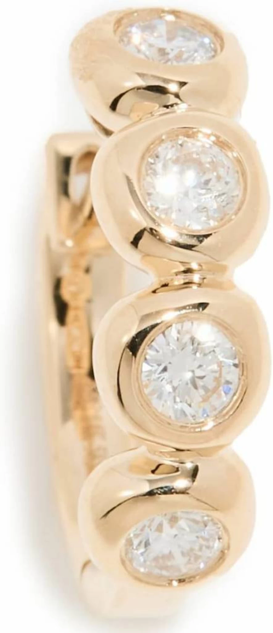 EF Collection 14K Gold Single Diamond Huggie Hoop Earrings for Women