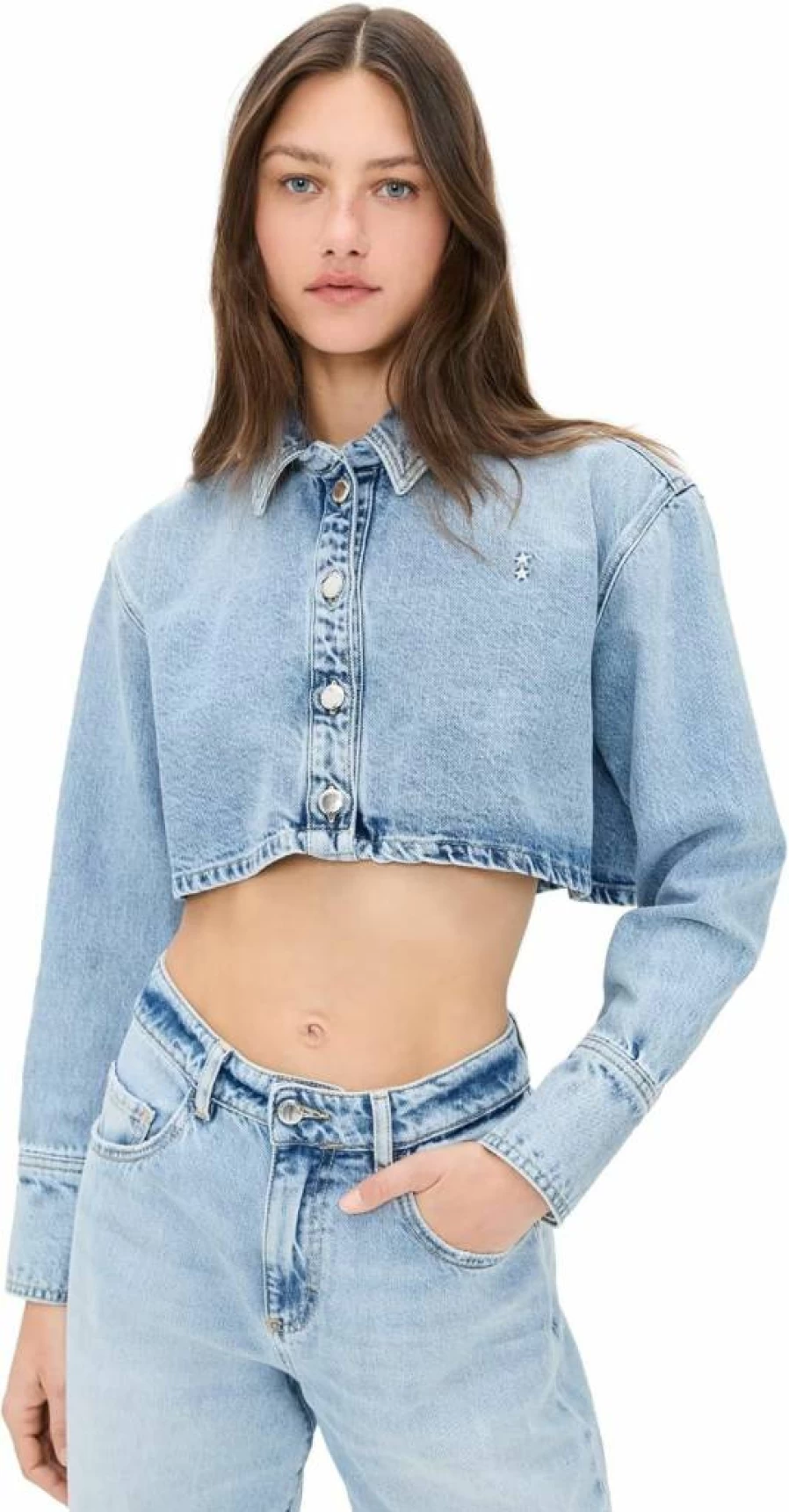 ICON DENIM LA Women's Amber Crop Top Shirt - Stylish Short Sleeve Casual Shirt for Women