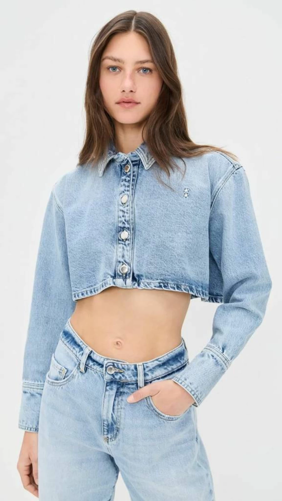ICON DENIM LA Women's Amber Crop Top Shirt - Stylish Short Sleeve Casual Shirt for Women