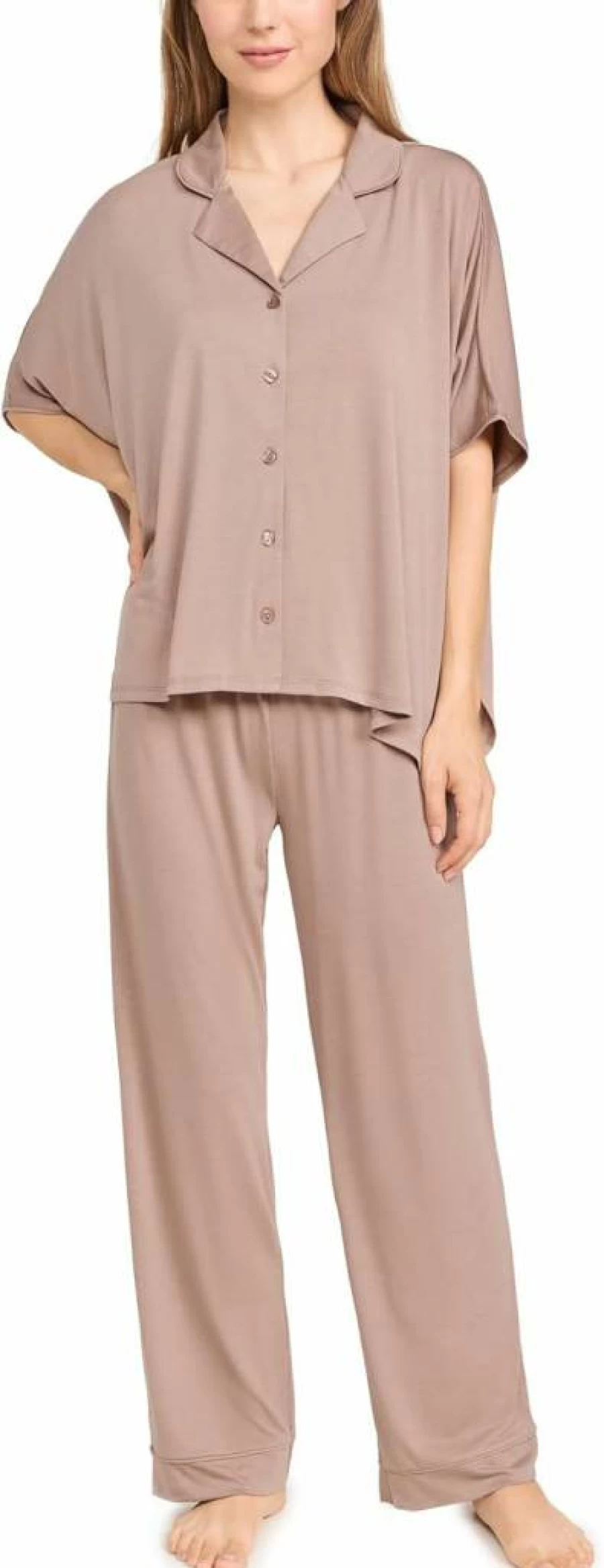 Flora Nikrooz Women's Solid Color Knit Caftan Pajama Set - Comfortable Sleepwear & Loungewear