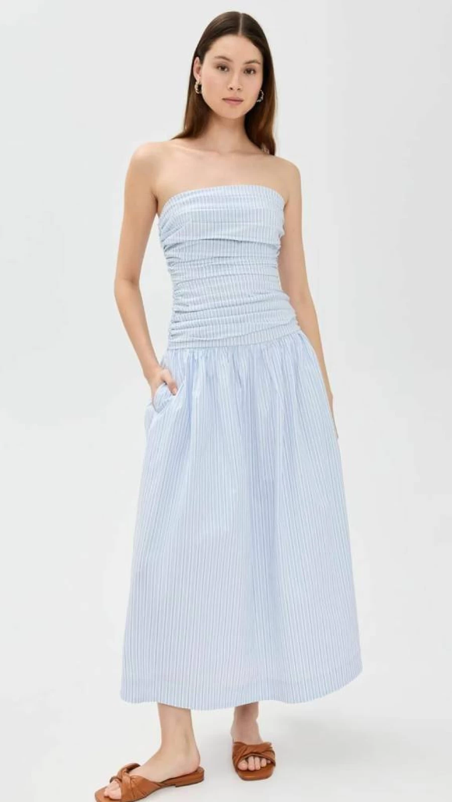 Line & Dot Women's Darra Midi Dress - Flowy Boho Chic Summer Dress with V-Neck and Ruffle Sleeves