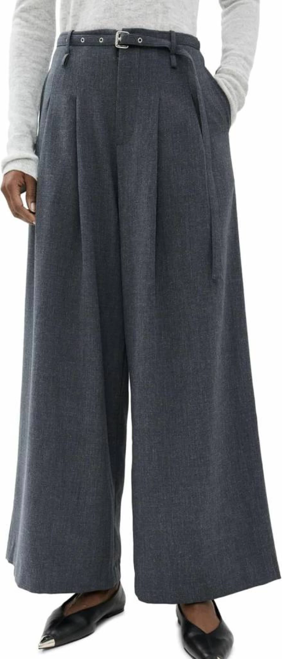 Pixie Market High Waisted Grey Wide Leg Pants with Belt for Women