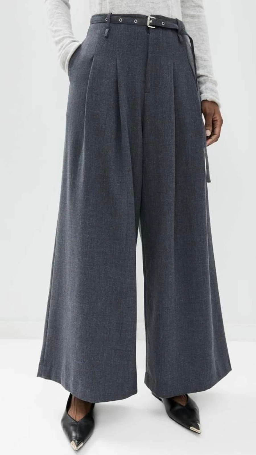 Pixie Market High Waisted Grey Wide Leg Pants with Belt for Women