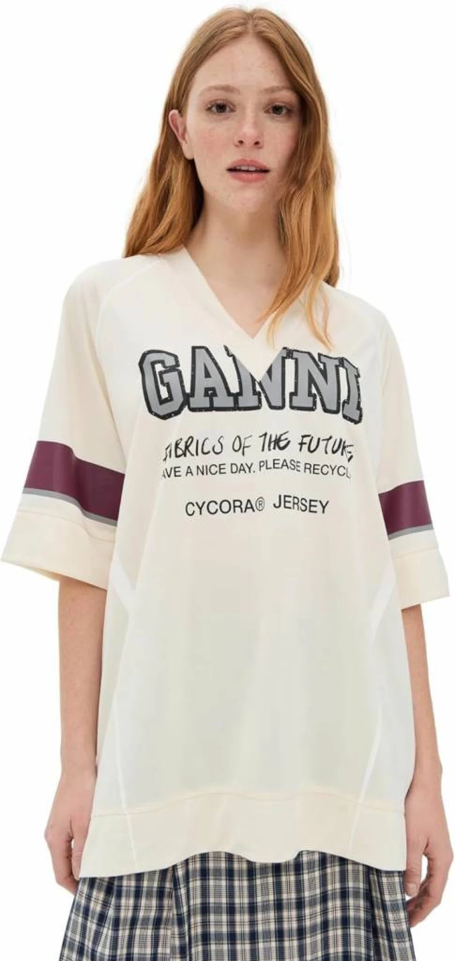 Ganni Women's Oversized Mesh V-Neck T-Shirt - Futuristic Design & Comfort Fit