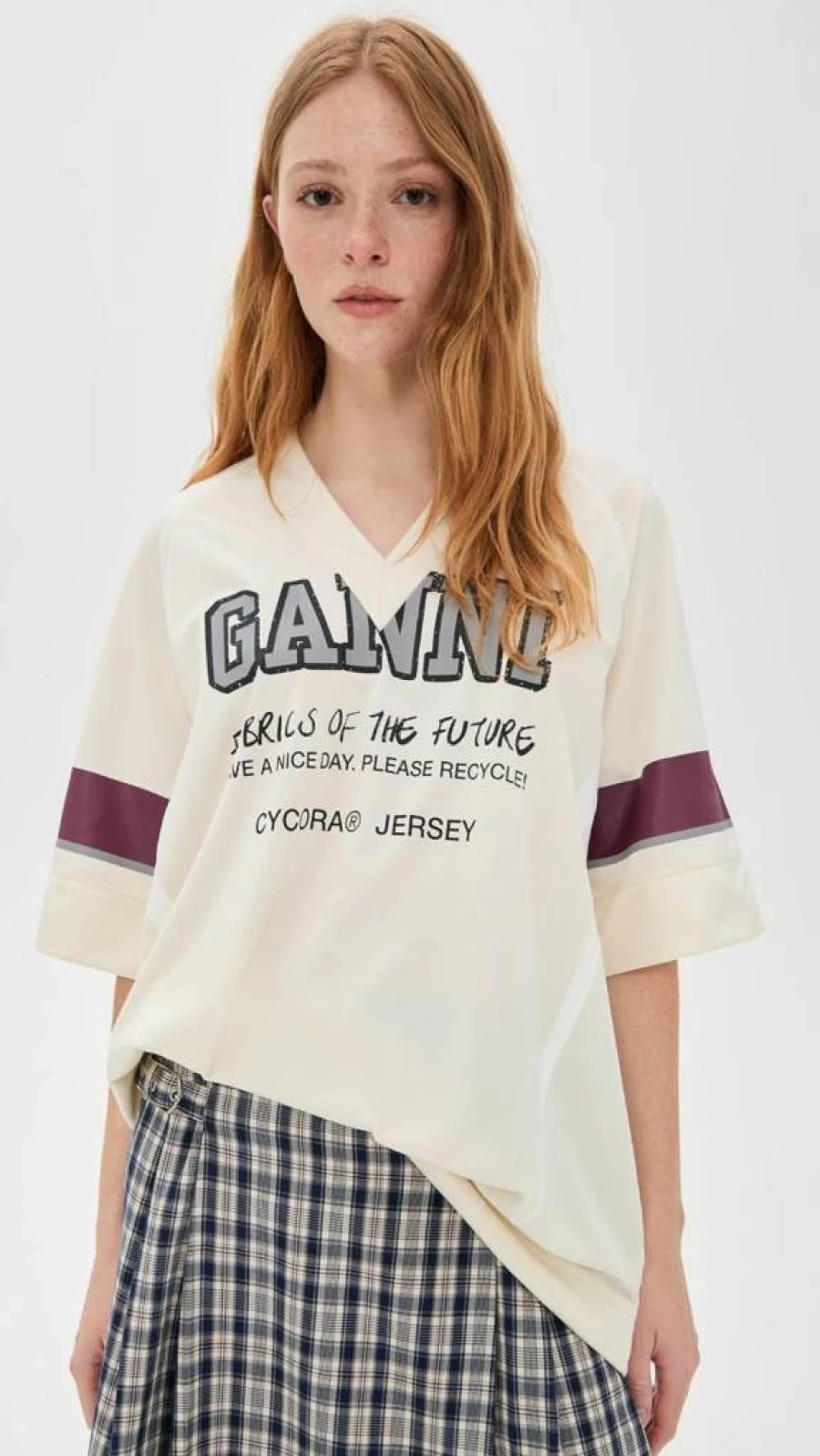 Ganni Women's Oversized Mesh V-Neck T-Shirt - Futuristic Design & Comfort Fit