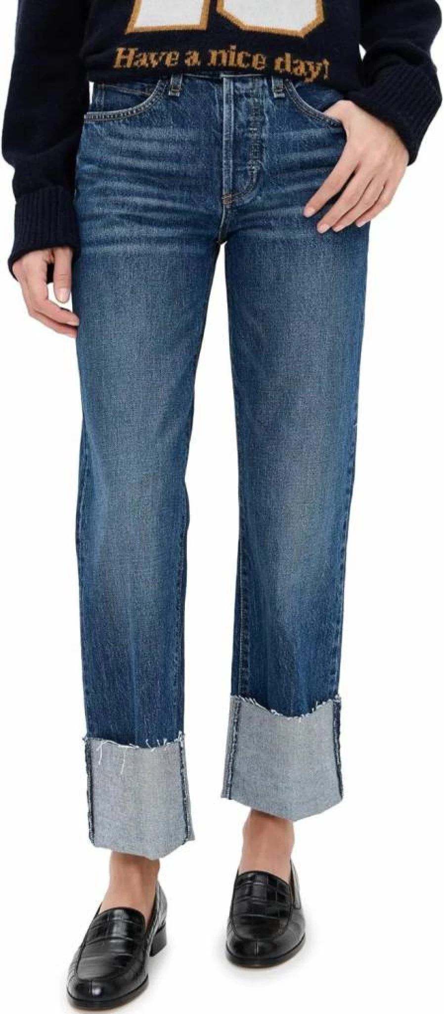 ASKK NY Women's Straight Jeans - Mid Rise Cuffed Denim Pants for Comfort & Style