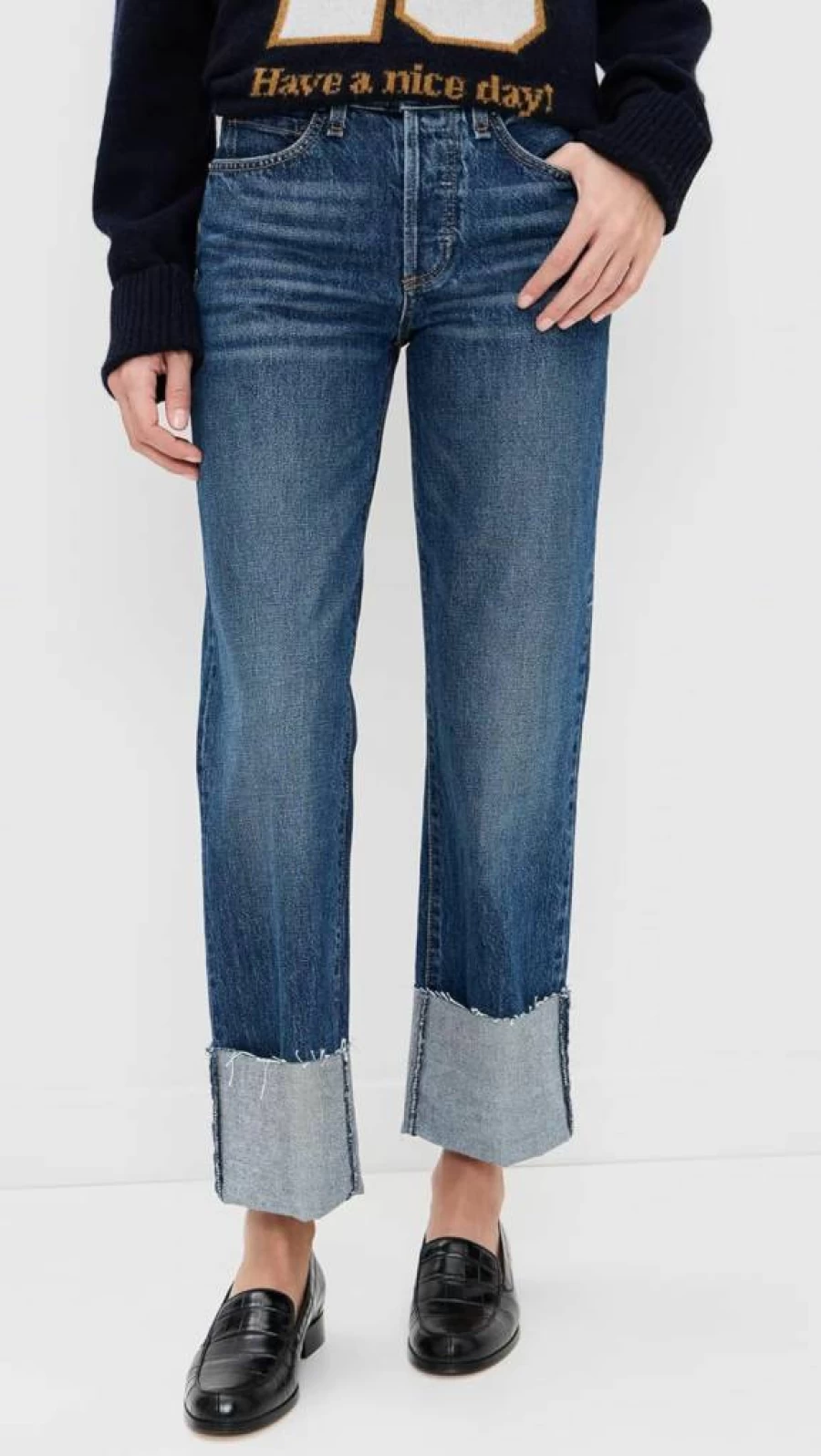ASKK NY Women's Straight Jeans - Mid Rise Cuffed Denim Pants for Comfort & Style