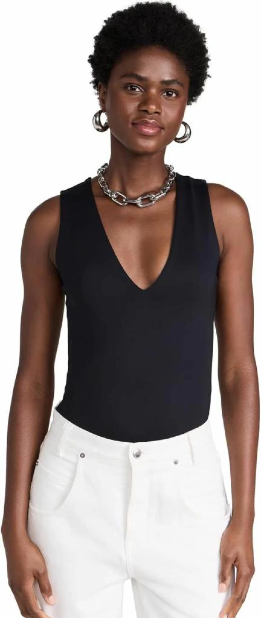 Good American Black Deep V Scuba Tank Bodysuit - Slimming One-Piece Swimsuit