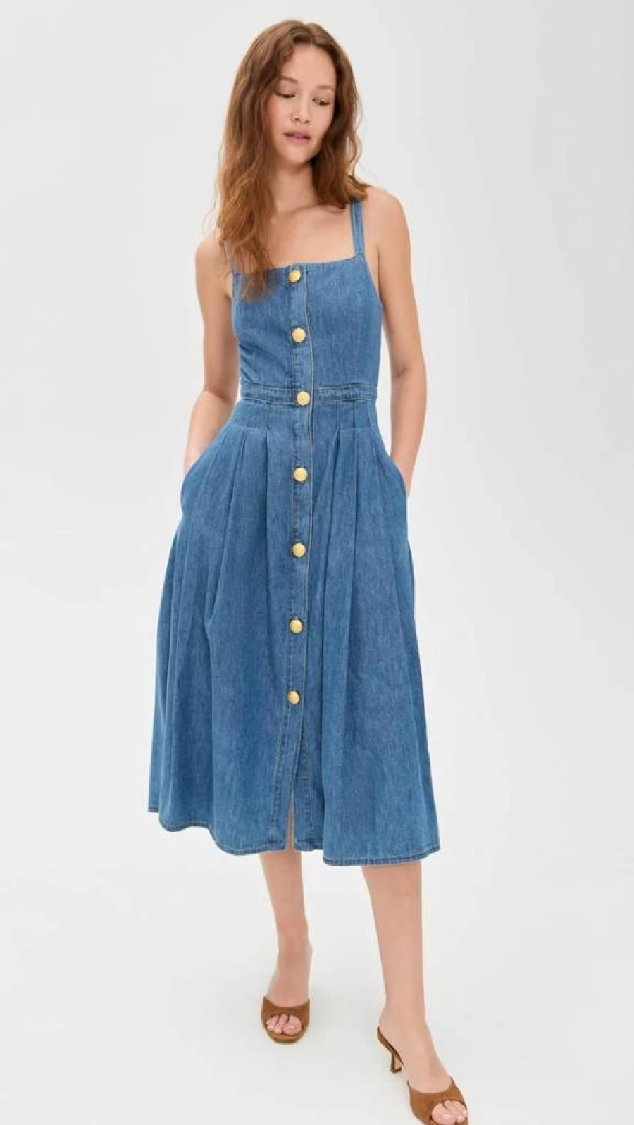 L'AGENCE Women's Esmeralda Pinafore Dress | Stylish Denim Jumper Dress for Women
