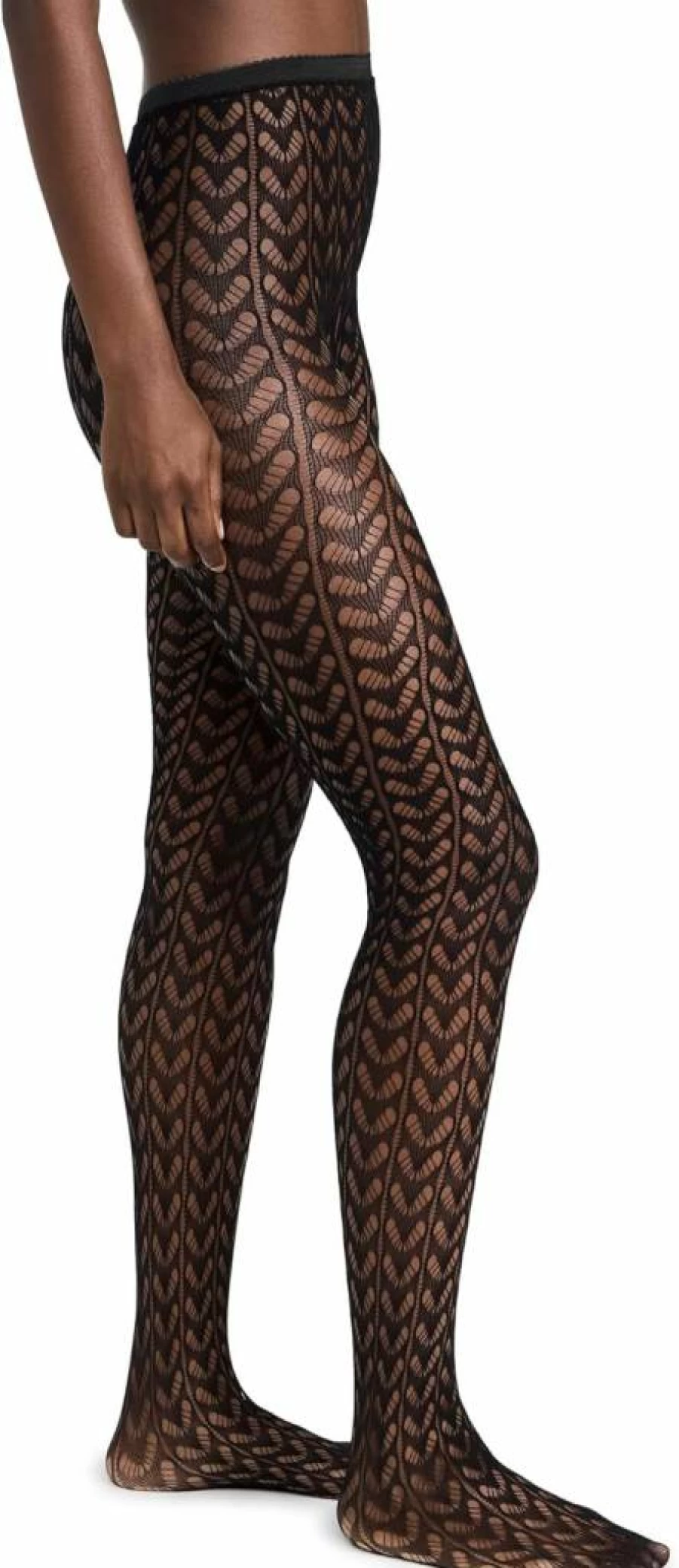 STEMS Women's Chevron Fishnet Tights - Sexy Geometric Pattern Sheer Stockings