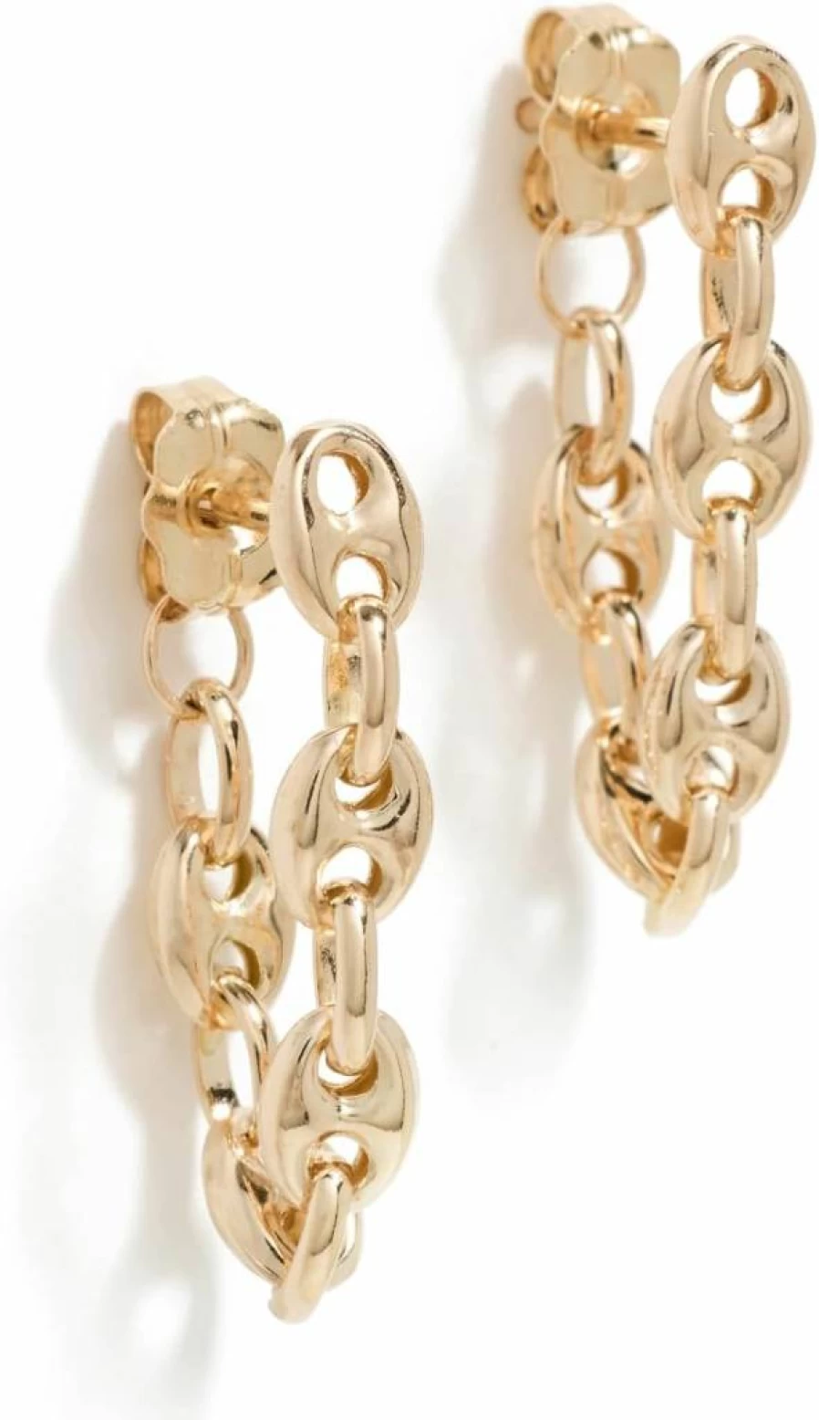 ZOE CHICCO 14K Gold Mariner Chain Back Earrings for Women - Minimalist Hoop Earrings with Secure Closure