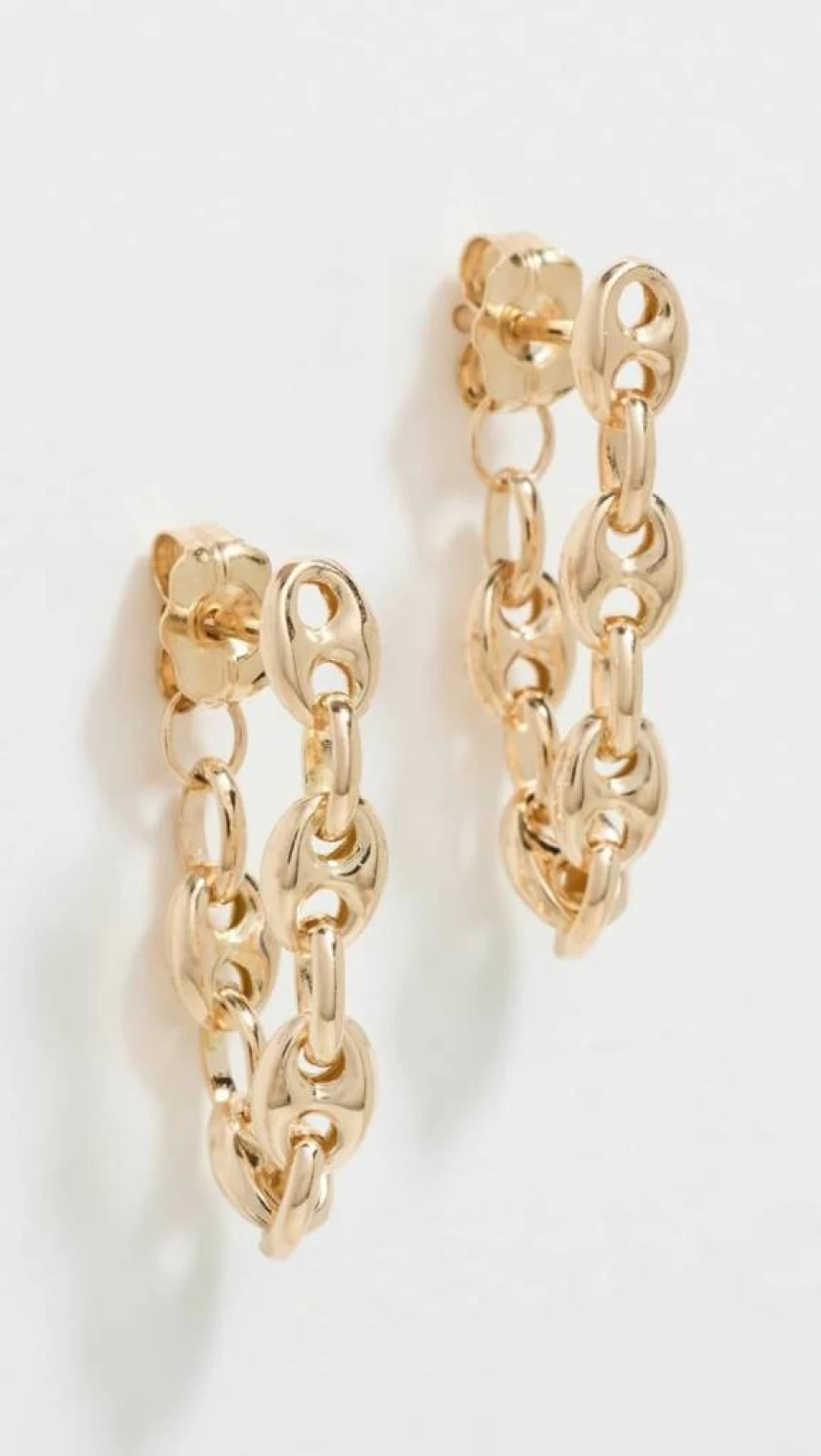 ZOE CHICCO 14K Gold Mariner Chain Back Earrings for Women - Minimalist Hoop Earrings with Secure Closure