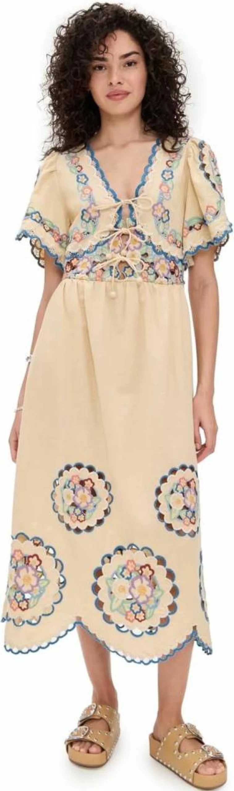 Sea Women's Melinda Embroidered Floral Midi Dress - Elegant Boho Summer Dress
