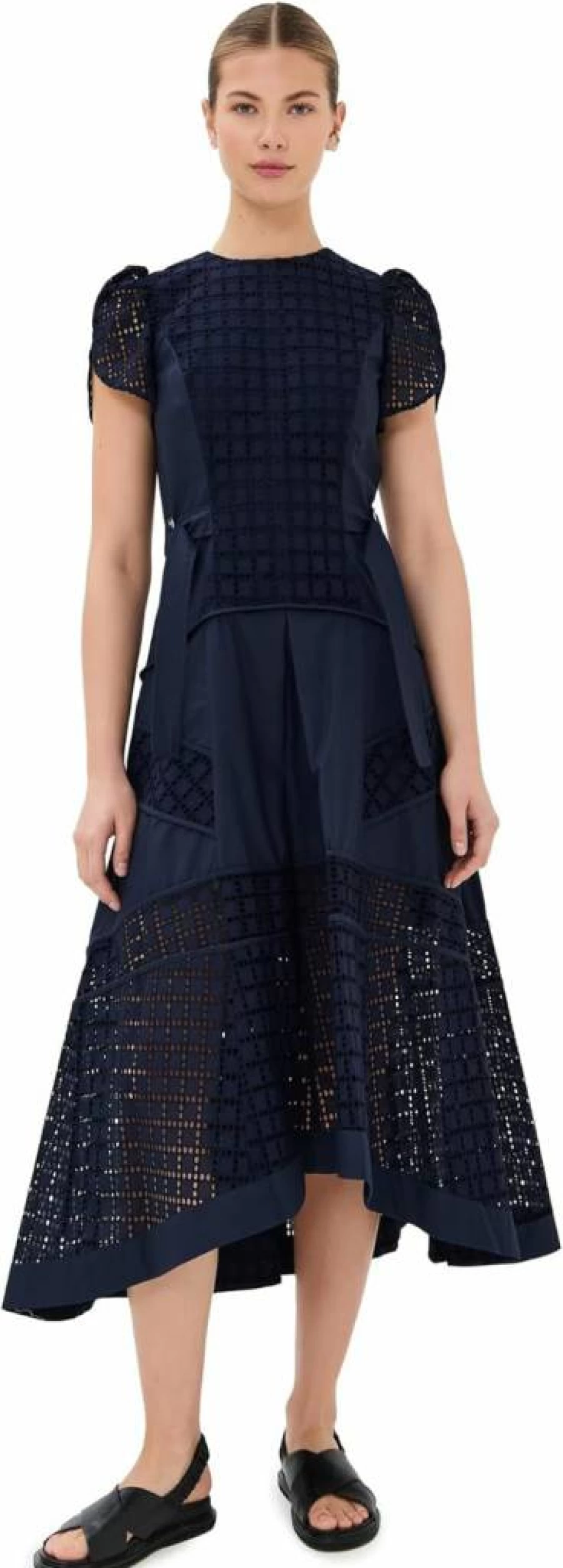 3.1 Phillip Lim Women's Embroidered Tulip Dress - Floral Grid Pattern Broderie Anglaise Summer Dress