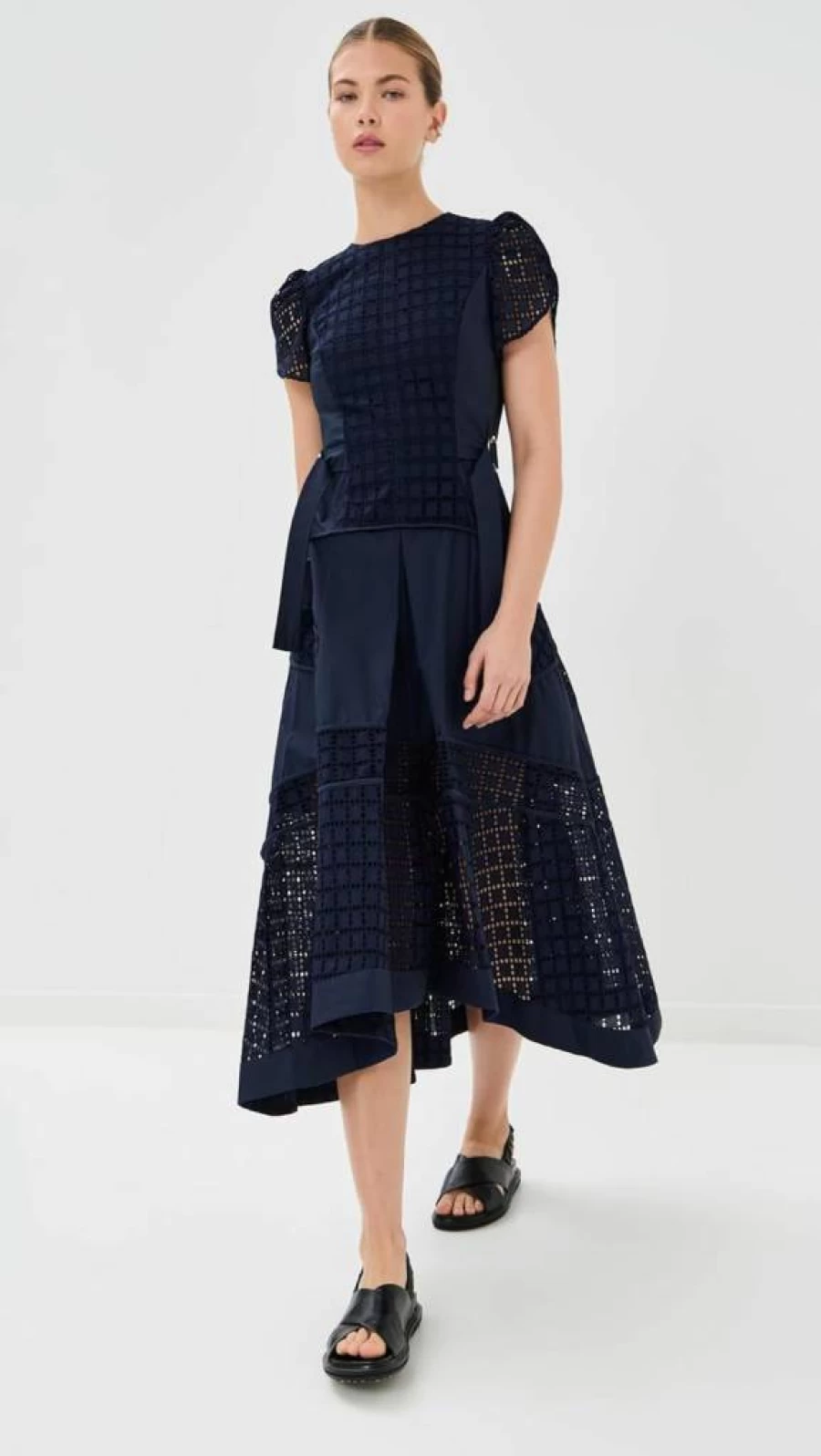 3.1 Phillip Lim Women's Embroidered Tulip Dress - Floral Grid Pattern Broderie Anglaise Summer Dress