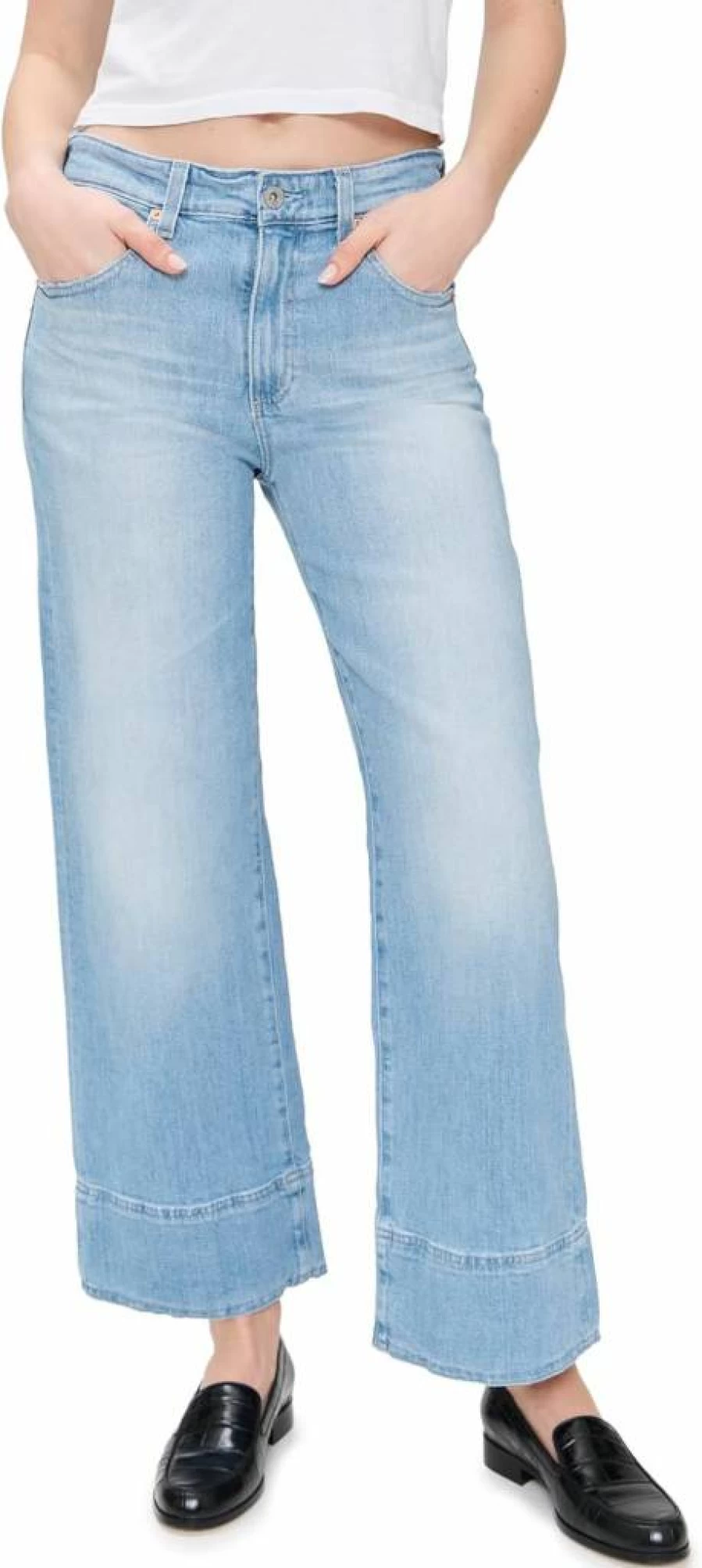 AG Adriano Goldschmied Women's Saige High-Rise Wide Leg Crop Jeans - Classic Blue Denim