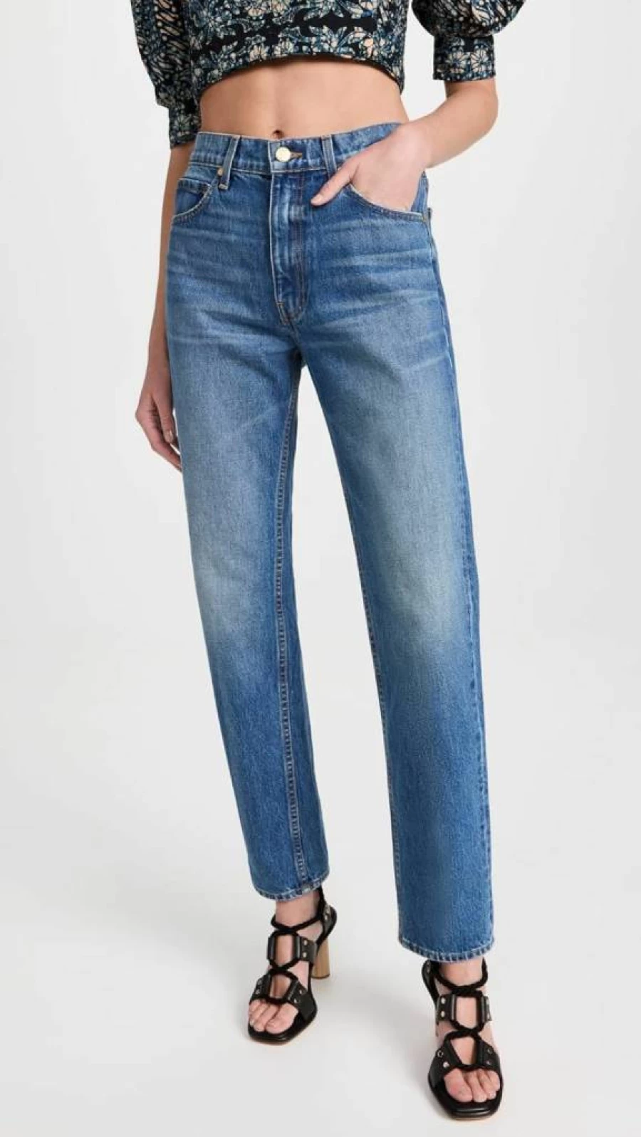 Ulla Johnson Women's Daphne High-Rise Distressed Denim Jeans - Vintage Blue Slim Fit Stretch Skinny Jeans