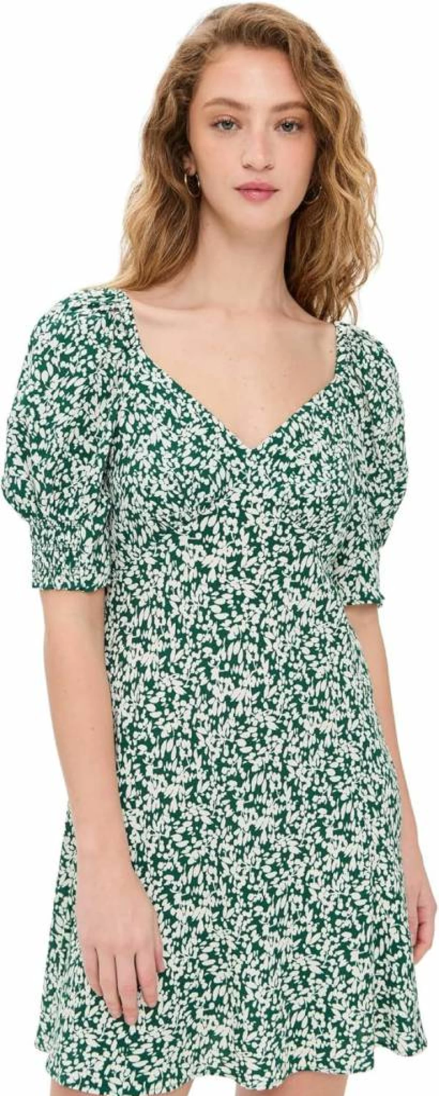 Madewell Women's Green Floral Printed V-Neck Crepe Mini Dress