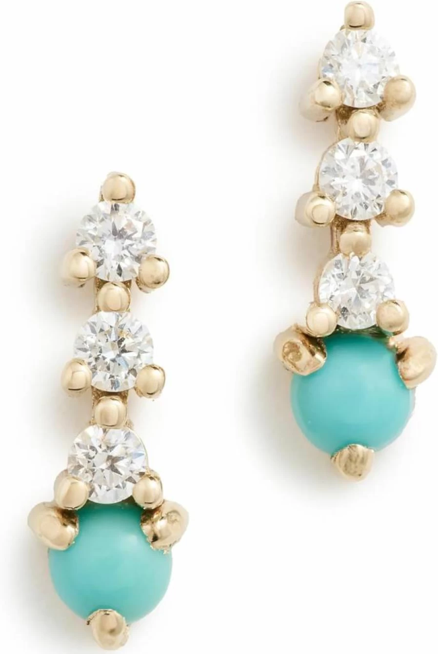 ZOE CHICCO 14K Gold Diamond and Turquoise Tennis Earrings for Women, Prong Set Drop Dangle Earrings