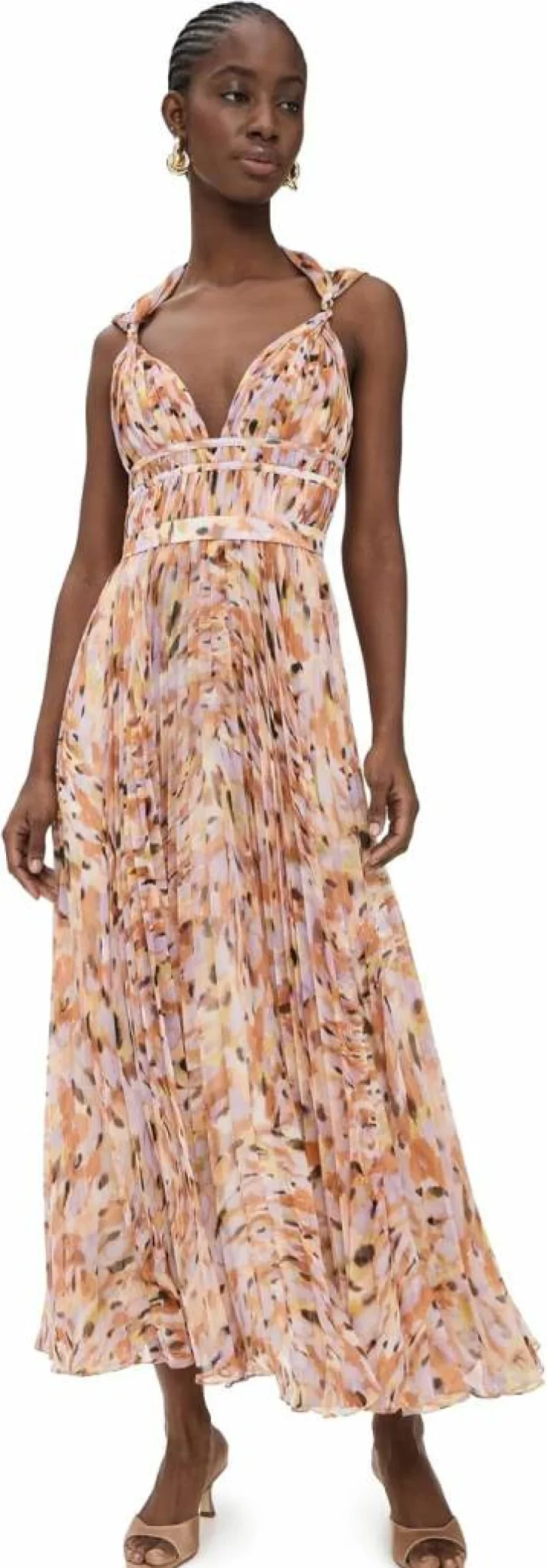 AMUR Women's Neve Pleated Chiffon Dress - Elegant Flowy Summer Dress with Comfortable Fit