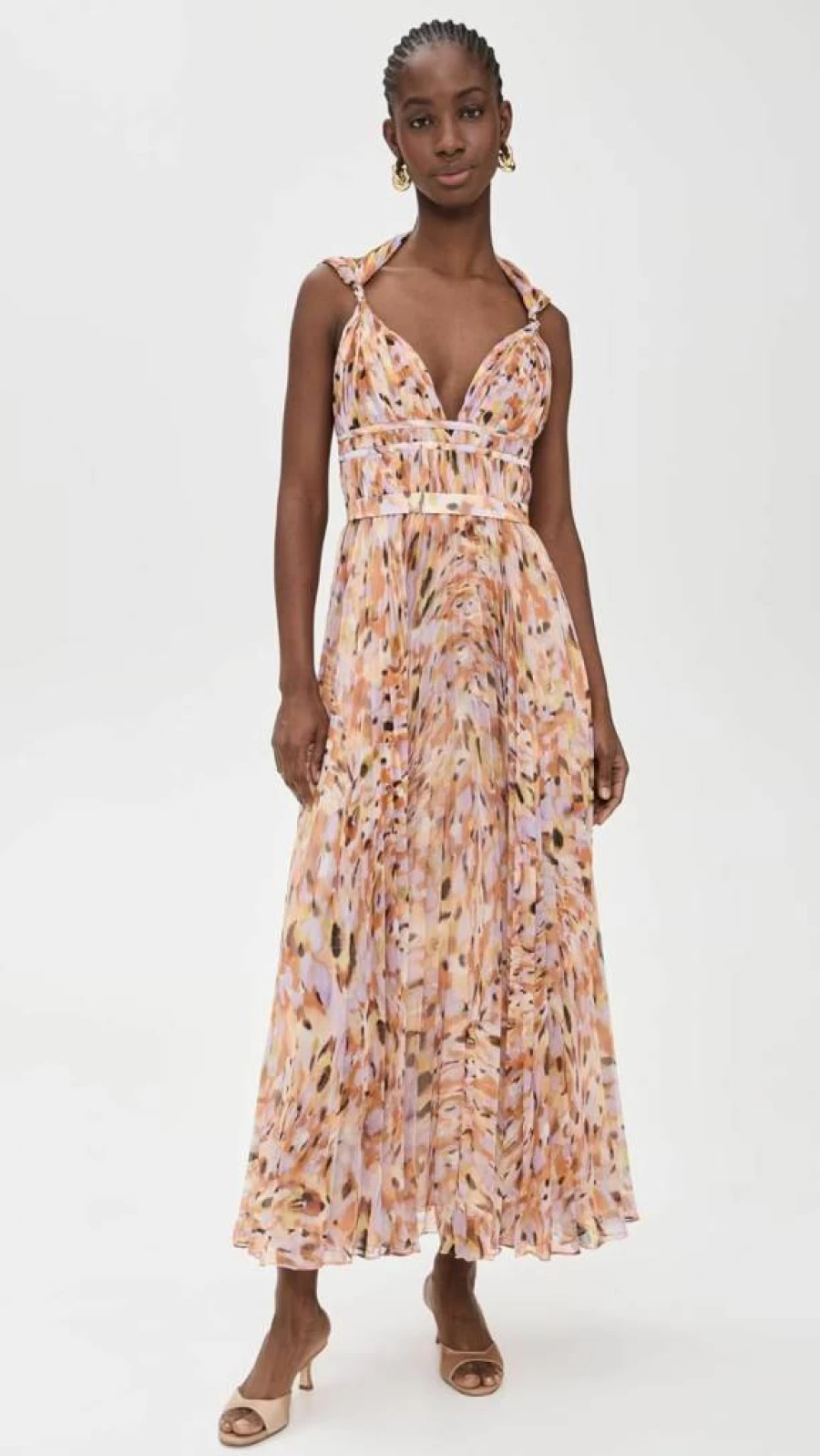AMUR Women's Neve Pleated Chiffon Dress - Elegant Flowy Summer Dress with Comfortable Fit