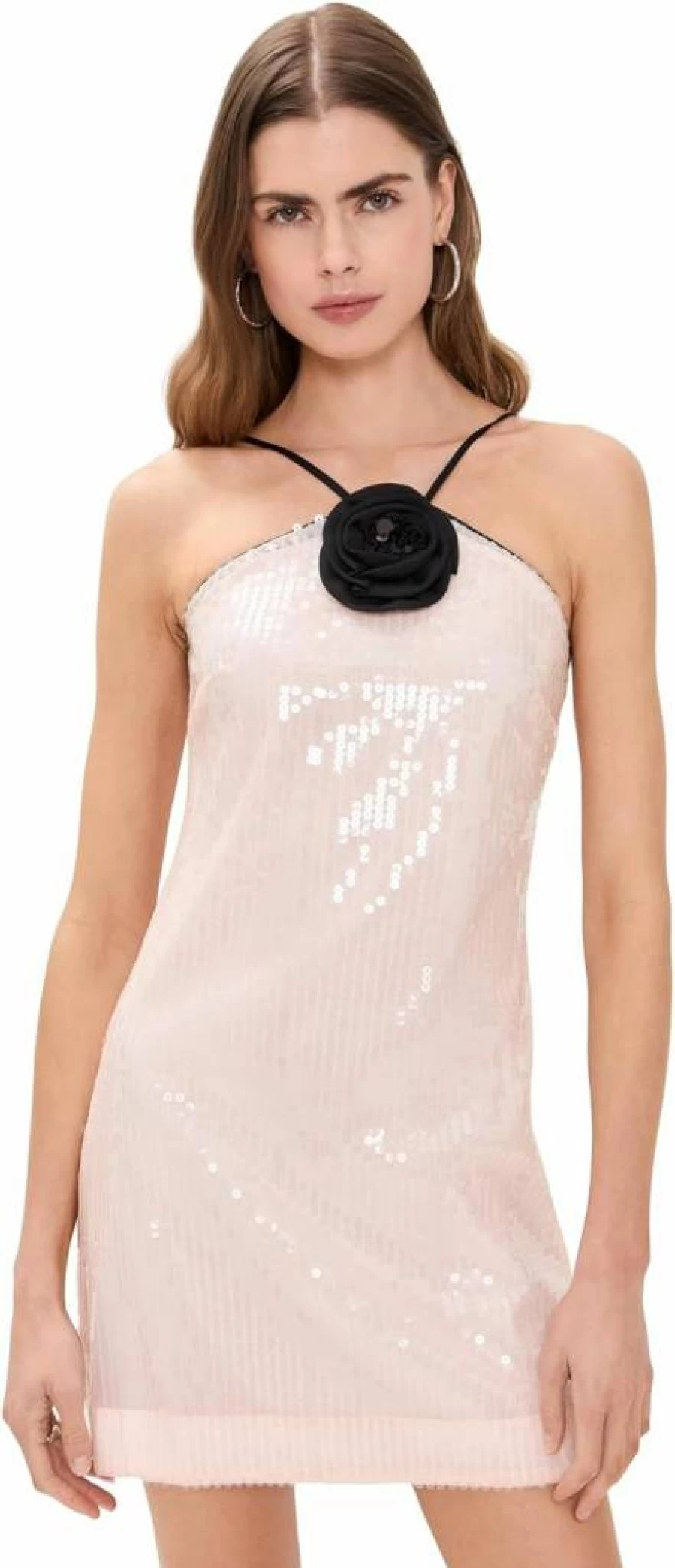 Endless Rose Women's Floral Sequin Mini Dress with Floral Applique - Glittery Party Dress for Evening & Night Out