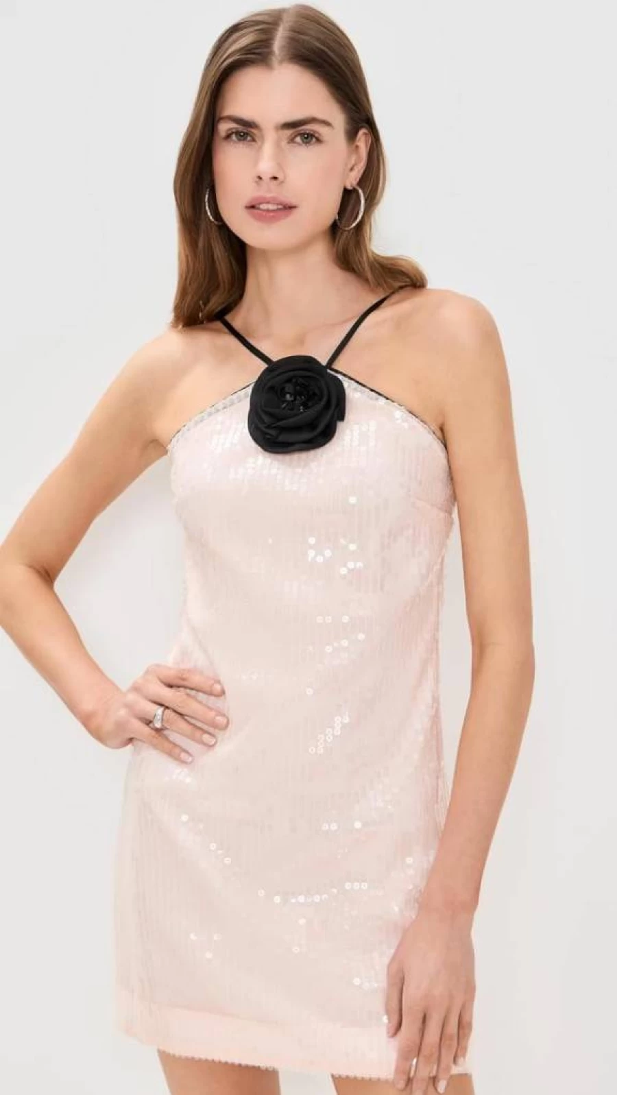 Endless Rose Women's Floral Sequin Mini Dress with Floral Applique - Glittery Party Dress for Evening & Night Out