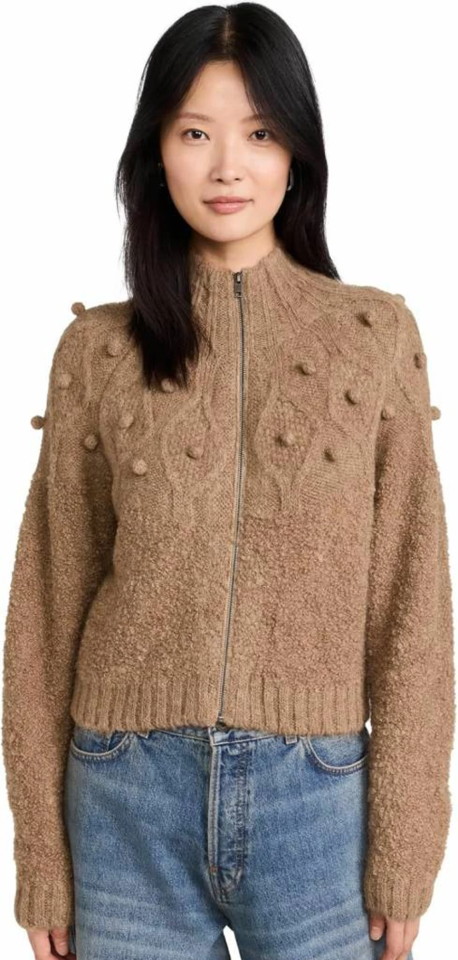 FRAME Women's Popcorn Knit Zip-Up Cardigan Sweater