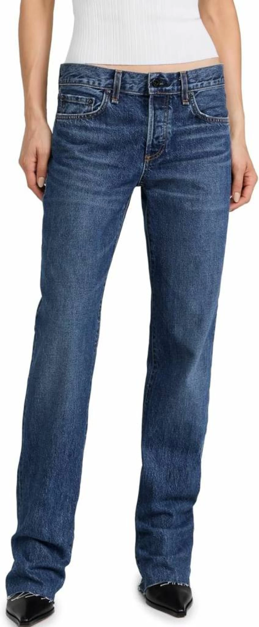 ASKK NY Women's Low Rise Straight Leg Jeans - Slim Fit Long Denim Pants for Casual Wear