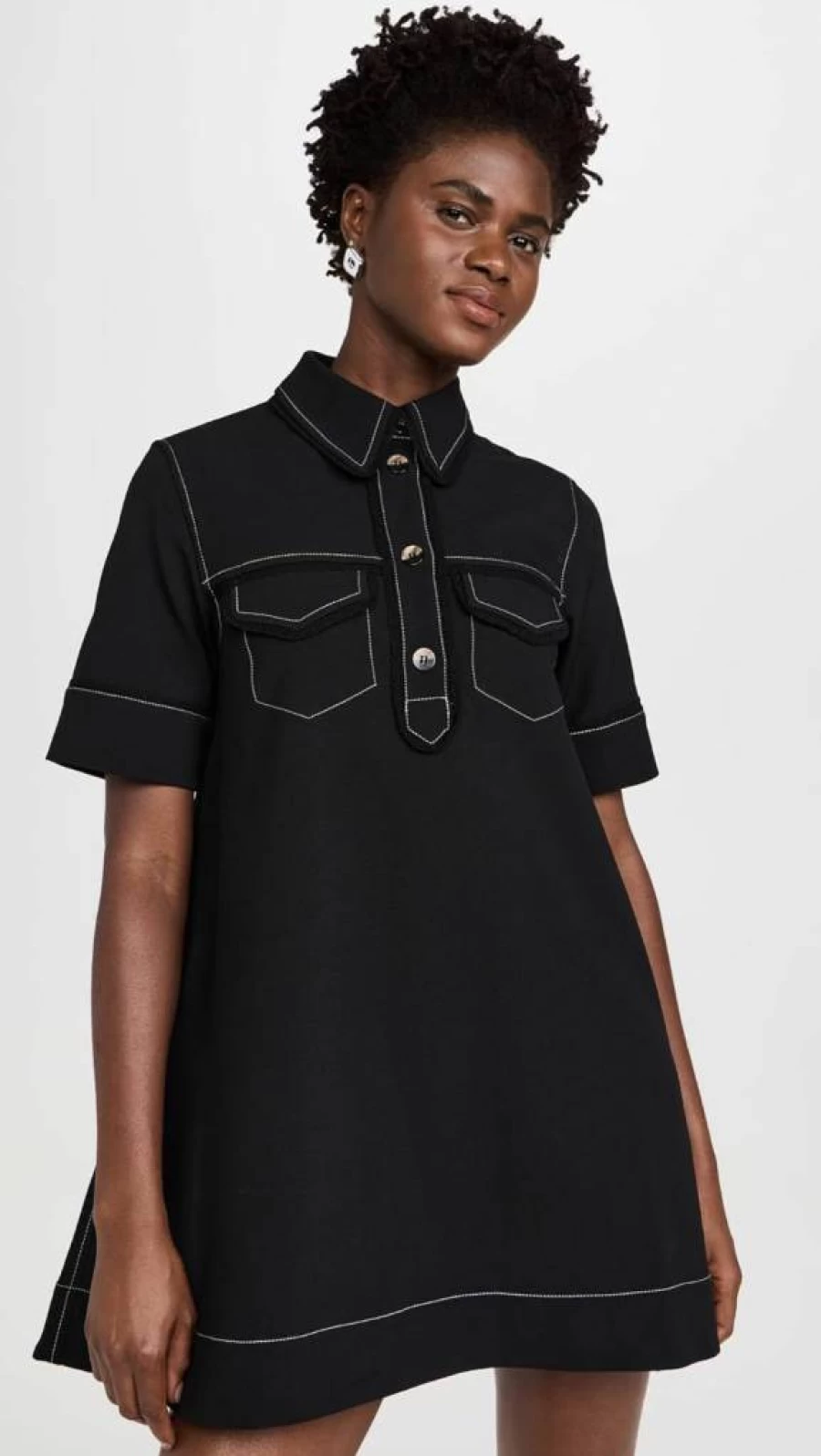Ganni Women's Sable Crepe Mini Dress - Elegant Short Sleeve Party Dress for Women