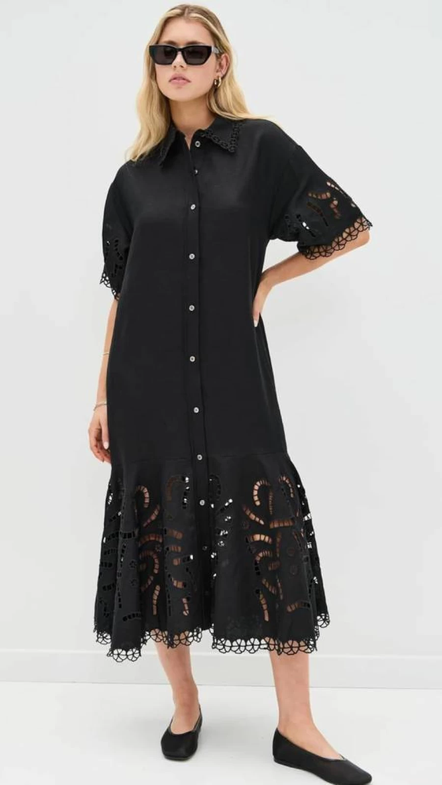 Sea Women's Marja Embroidered Bohemian Shirt Dress - Floral Summer Casual Beach Tunic