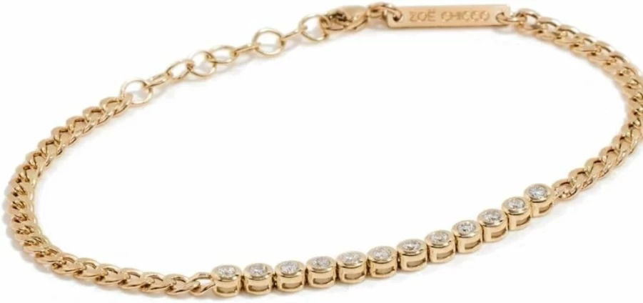 ZOE CHICCO 14K Gold Bezel-Set Tennis Bracelet for Women - Elegant Station Chain Bracelet